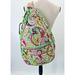 Vera Bradley Green Pink Paisley Resort Tennis Racquet Sling Backpack Preppy Cute